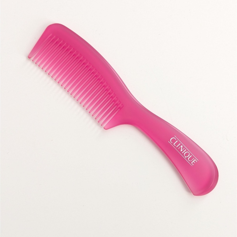 Clinique Pink Translucent Detangler Comb 7" Heavy Plastic Travel Purse Size